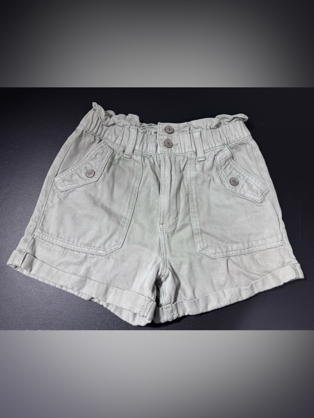 SO High-Waist Paperbag Shorts in Light Sage